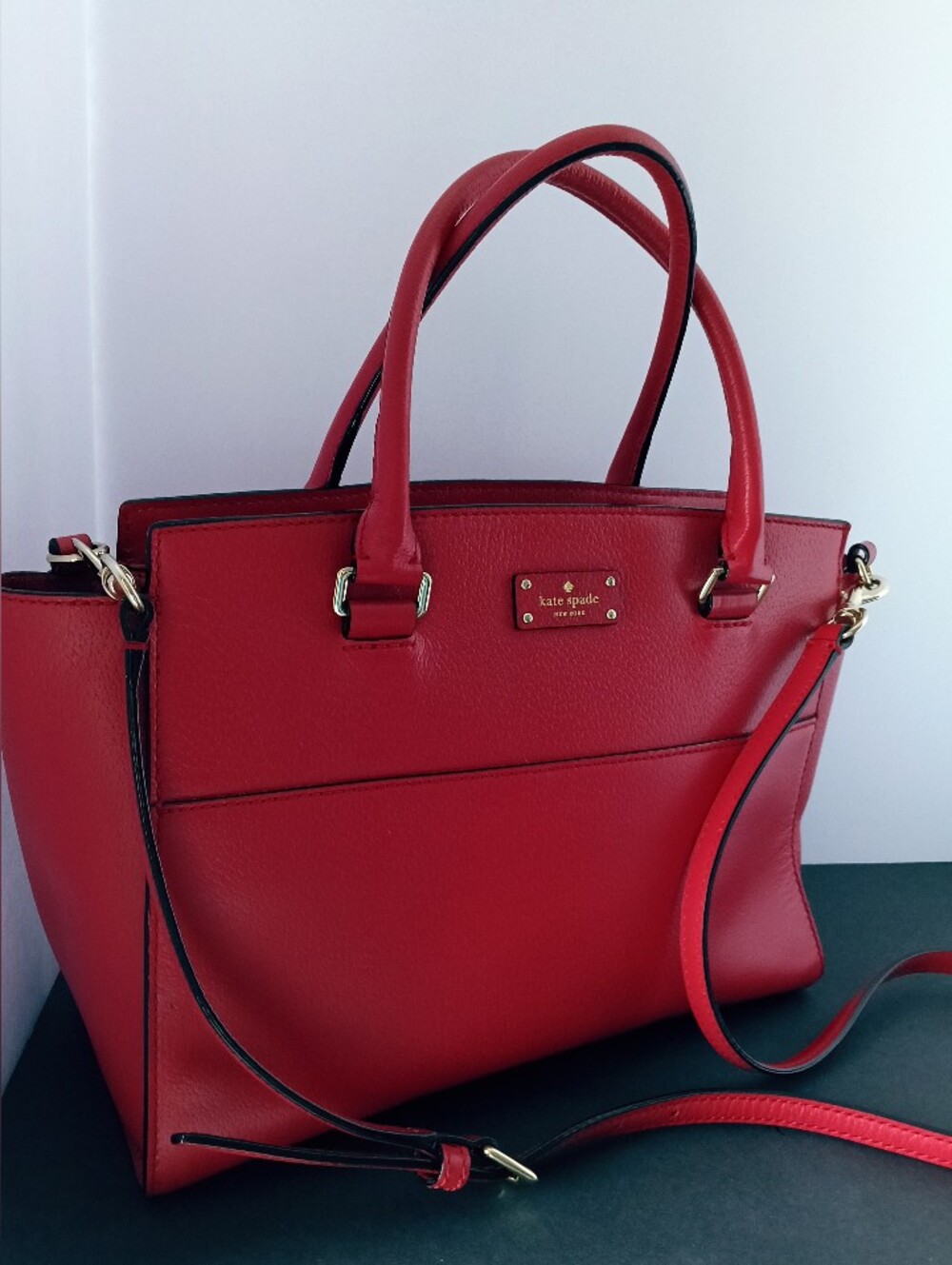 kate spade Red Pebbled Leather Satchel with Shoulder Strap